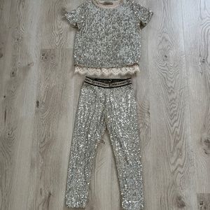 Ermanno Scervino Junior 2-pc Sequin Sparkle Set Pants & Top, Size 6Y